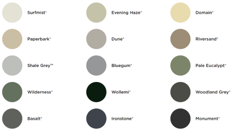 Colorbond Colours – Camsteel and Roofing